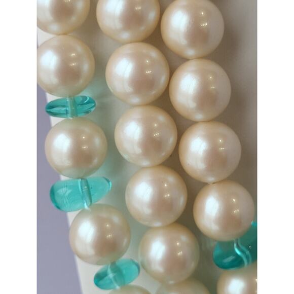 Monet Necklace Vintage Signed Faux Pearl & Turquoise - Picture 7 of 8